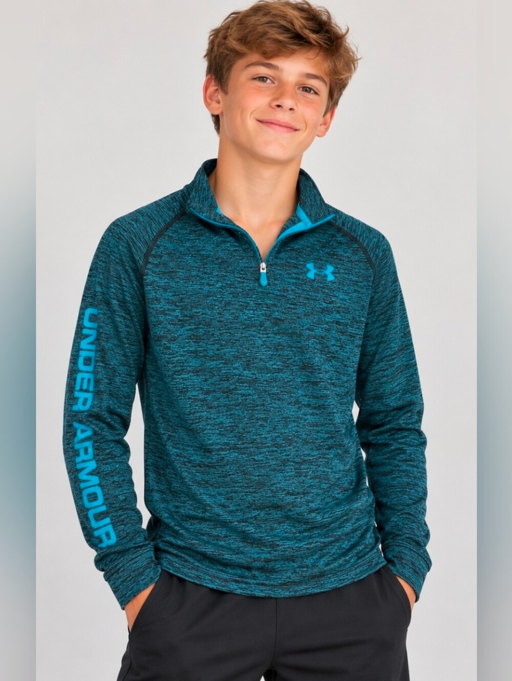 Under Armour HeatGear Boys Youth XL Dark Teal & Black Quarter Zip Long Sleeve